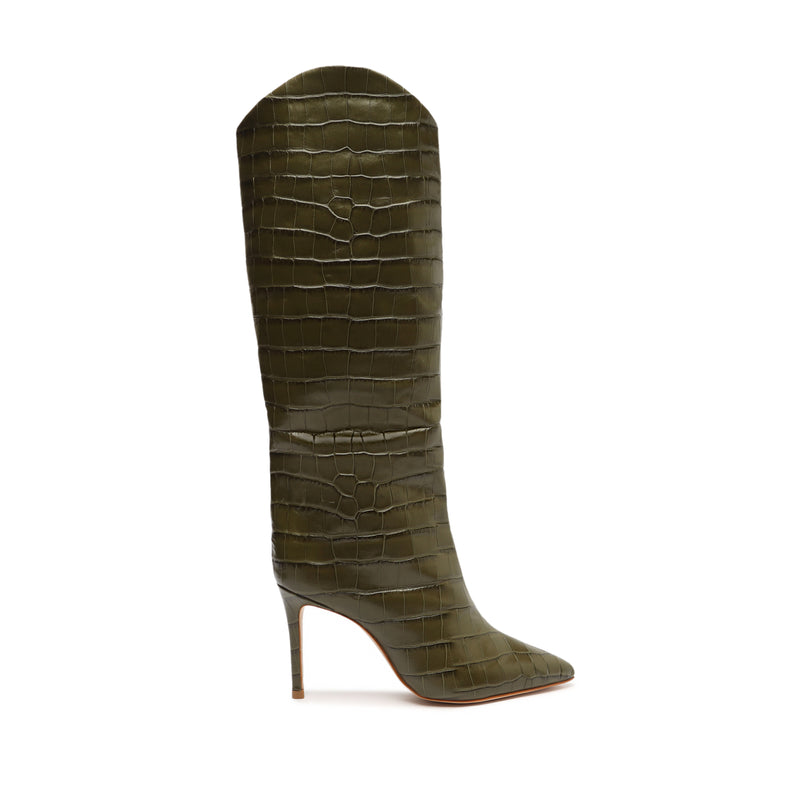 Maryana Boot Boots Fall 22 5 Military Green Crocodile-Embossed Leather - Schutz Shoes